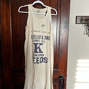 Jaded Gypsy Tank Dress in Cream with Navy Print